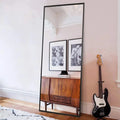 Luxury Hotel Full Length Mirror Standing Floor Mirror Mental Frame Wall Mounted Classic Industrial Style Dressing Mirror(Black)
