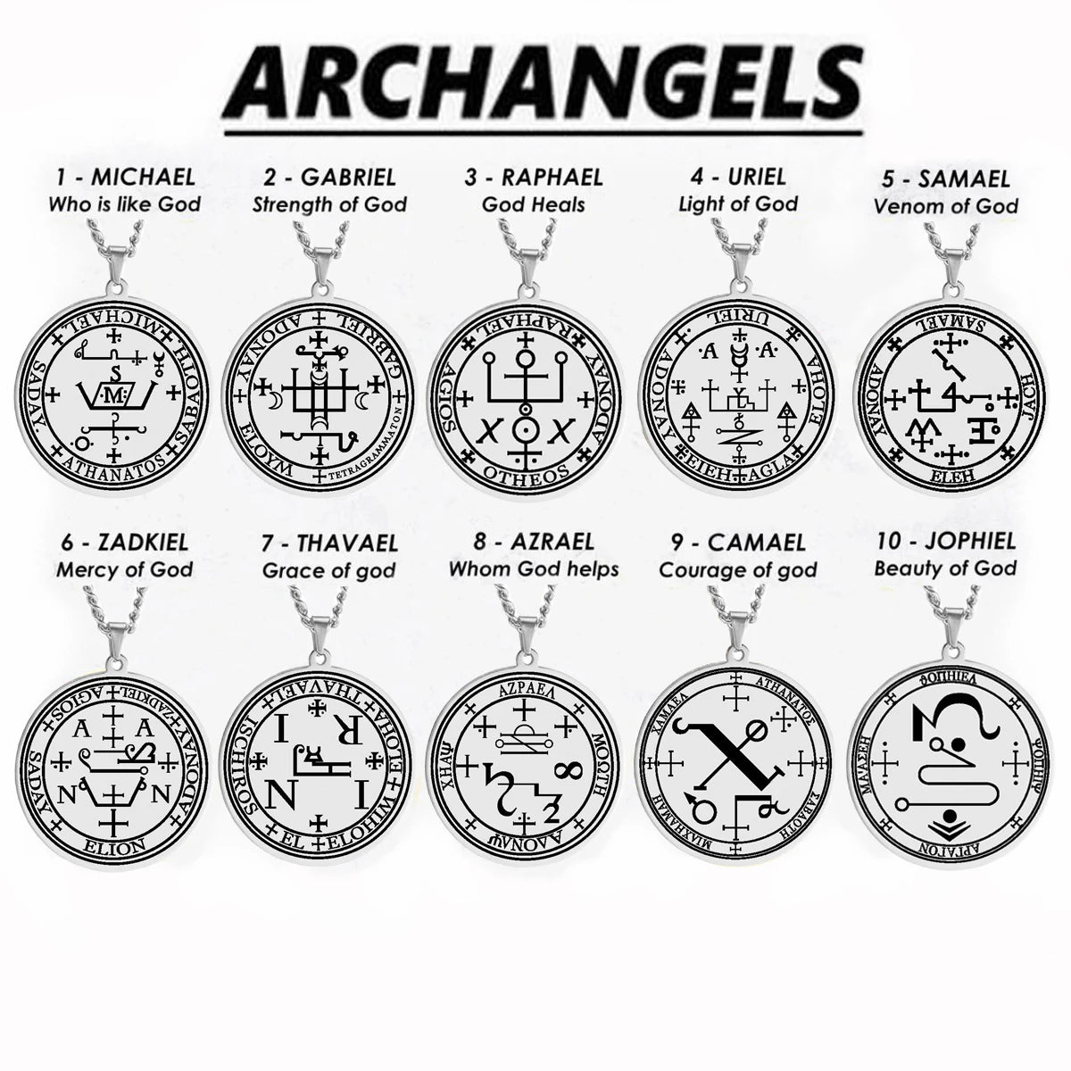 Archangel MICHAEL GABRIEL RAPHAEL URIEL SAMAEL Seal Amulet Talisman Sigil of Angelic Stainless Steel Pendant Necklace