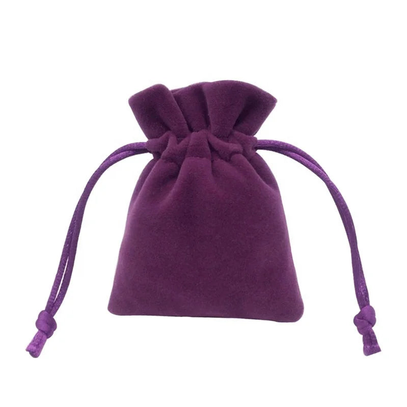 CSMD Gift Packaging Customized Thick Velvet Material Embossing Purple Jewelry Drawstring Bag Pouch for Necklace Bracelet Earring