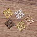 square Wholesale Custom Hot Sale Metal Craft Stampings Silver Tone Filigree Flat Wraps Connector Findings for Earring