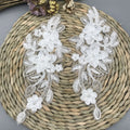 Wedding Dress Bridal 3d Flower Pearls Embroidery Cord Lace Applique Pair LT2651A