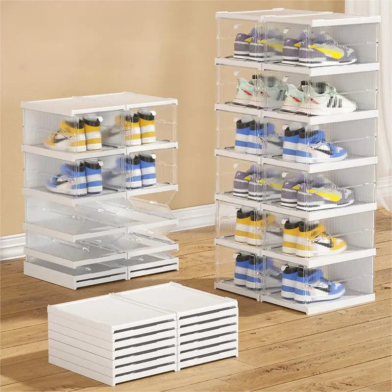 2022 New Design Free Installation Foldable Plastic Clear 3 Packs Set Sneaker Shoe Storage Box