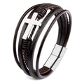 Hot Sale 5 Layer Genuine Leather Stainless Steel Cross Charm Men Bracelet