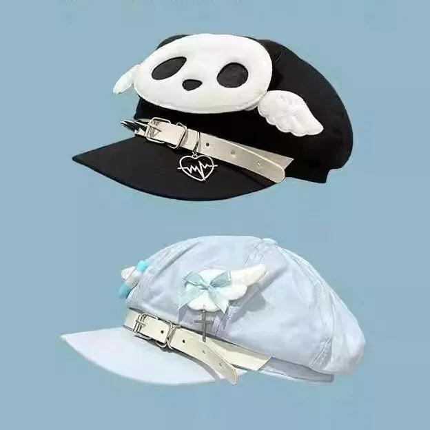 Y2K Fashion Cosplay Newsboy Cap Party Newsboy Cabbie Beret Cap Warm Baker Girl Visor Hat Flat Cap With Hat Belt
