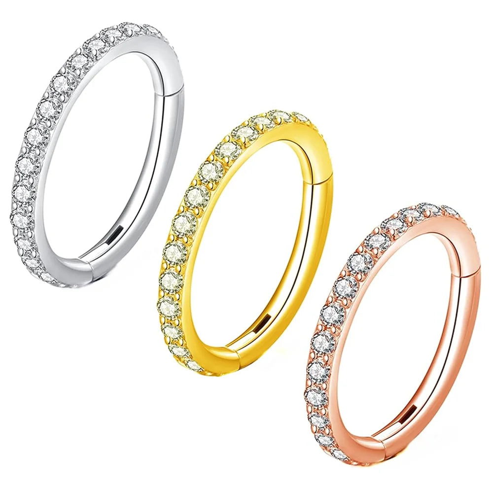 ASTM F136 Titanium Nose Ring Septum Hoop Clicker Earrings 16G 18G CZ Hinged Segment Ear Tragus Cartilage Helix Piercing Jewelry