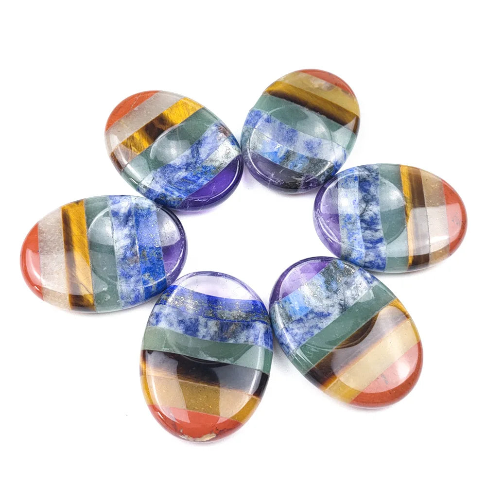 Oval Pocket Palm Love OPP Bag Gemstones Healing 7 Chakra Crystal for Anxiety Stress Thumb Worry Stone Craft Folk Art JSY Jewelry