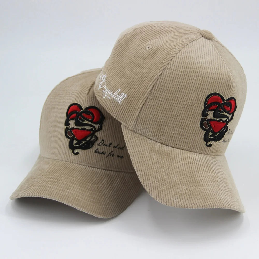 High Quality Customized 5 Panel Trucker Hats Your Own Logo Embroidery Common Corduroy Baseball Cap Gold Copper Buckle