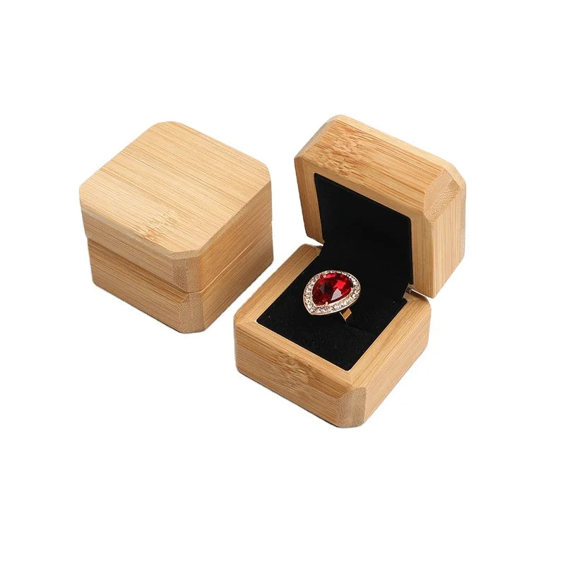 Popular Wood Bamboo Jewelry Display Storage Ring Box Organizer with Suede Interior for Jewelry Container