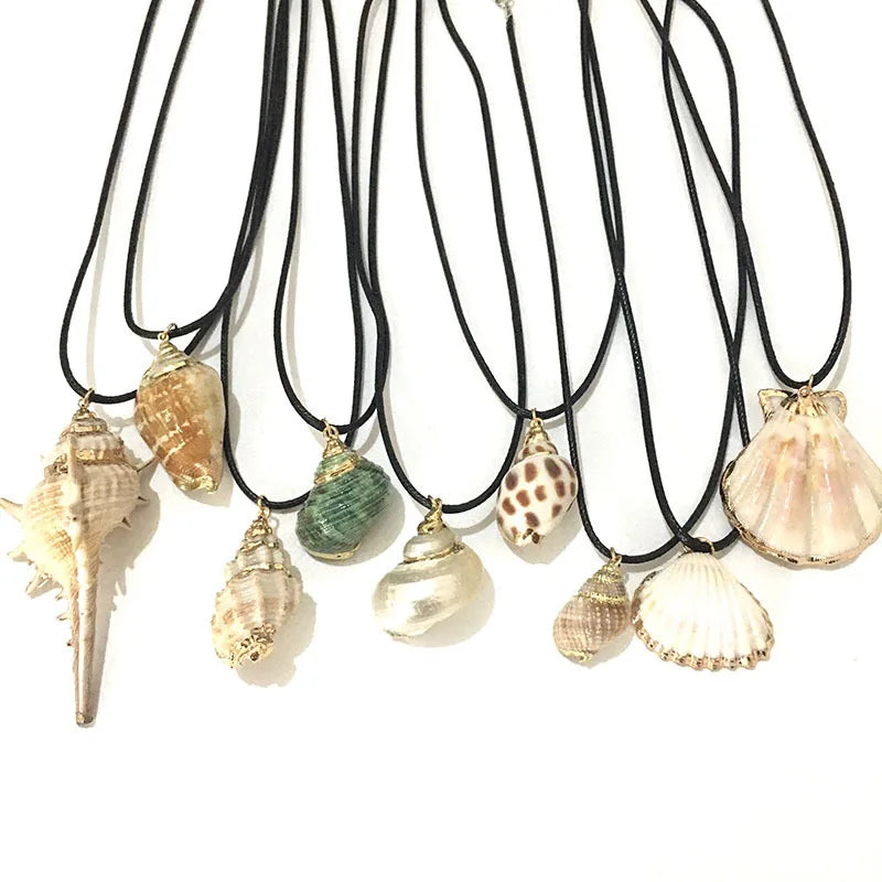 New Boho Gold Papua Seashell Necklace for Women Real Sea Shell Pendant on Popcorn Chain for Weddings