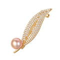 PAG&MAG Elegant Gold Color Plated Tiny CZ Micro Pave 925 Sterling Silver Leaf Shape Brooches Crystal Rhinestone Hijab Brooch