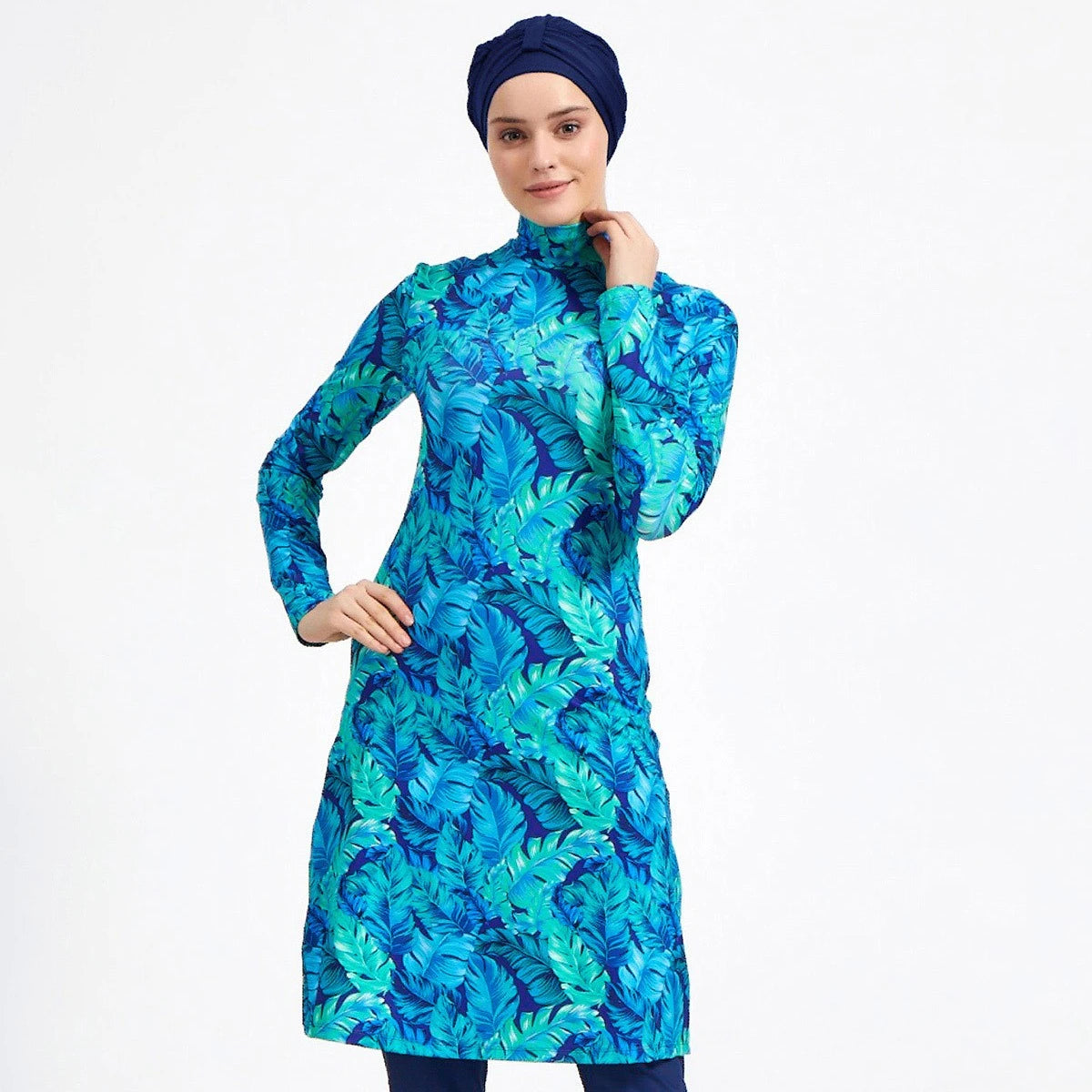 MOTIVE FORCE Sport Hijab Islamic Swimwear Set Digital Printing Swimsuit for Muslim Woman Burkini Muslim Activewear Long Sleeves