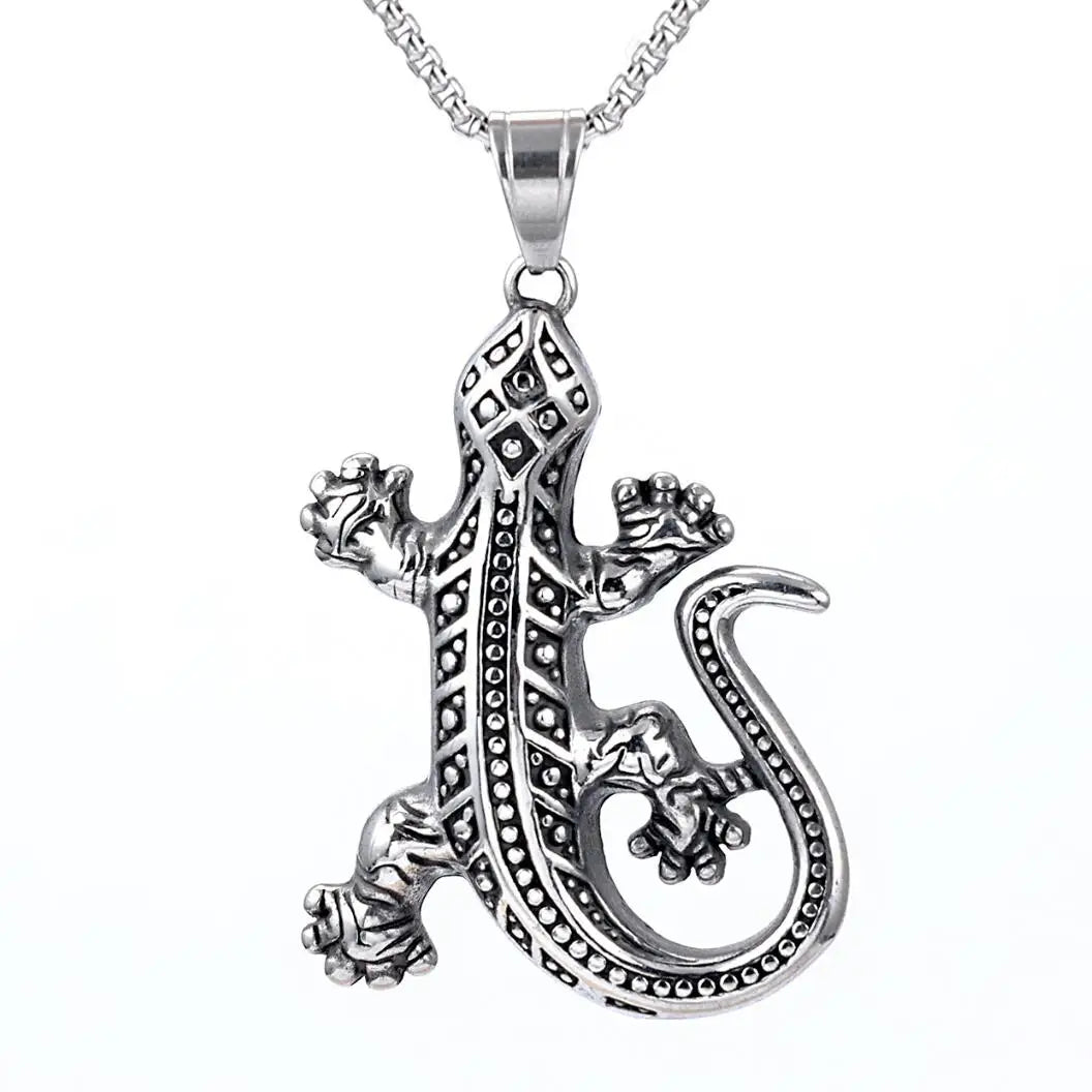 Stainless Steel Children's Vintage Lizard Gecko Pendant Hip Hop Punk Style Silver Plated Choker Necklace
