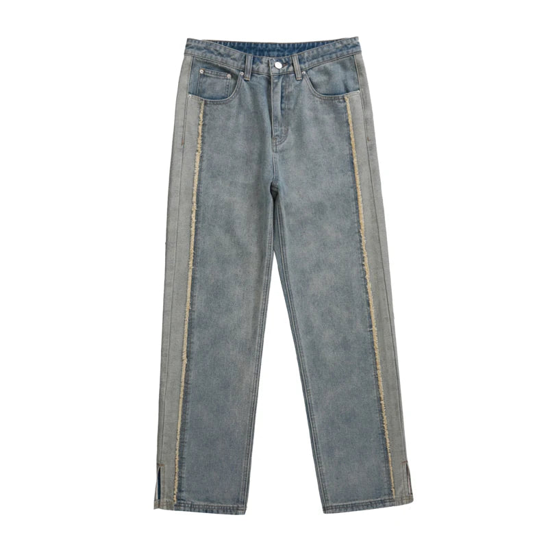 High Street American Vintage Blue Jeans High Quality Special Dide Design Fashion Men Designer Baggy Jeans Denim Men Trousers