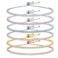 Blue Crystal 2mm Violet Diamond Adjustable Length Tennis Sliding Silver Bracelet 925 Sterling