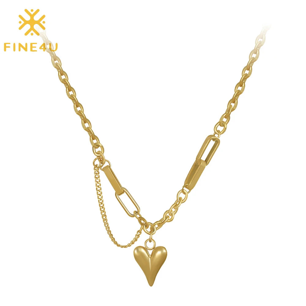 Minimalist Valentines Day Gifts Jewelry Women Stainless Steel Gold Plated Dainty Heart Shaped Necklace