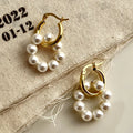 925 Sterling Silver Dainty Handmade Chic Beaded Pearl Gold  Hoop Earrings