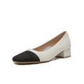 Thick-heeled Single Shoes Women's Glossy Color-blocking square Toe and High Casual Women's Shoes
