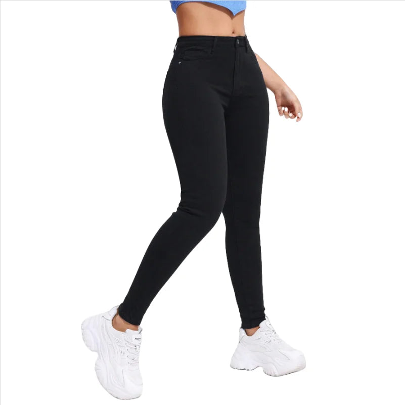 Women's High Waist Slim Pencil Jeans Black Stretchy Skinny Fit Pantalon Femme