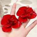 2025 New Arrival Hip Hop Jewelry Women Fashion Large Punk Red Earrings Painted Geometric Large Rose Flower Stud Earrings Women