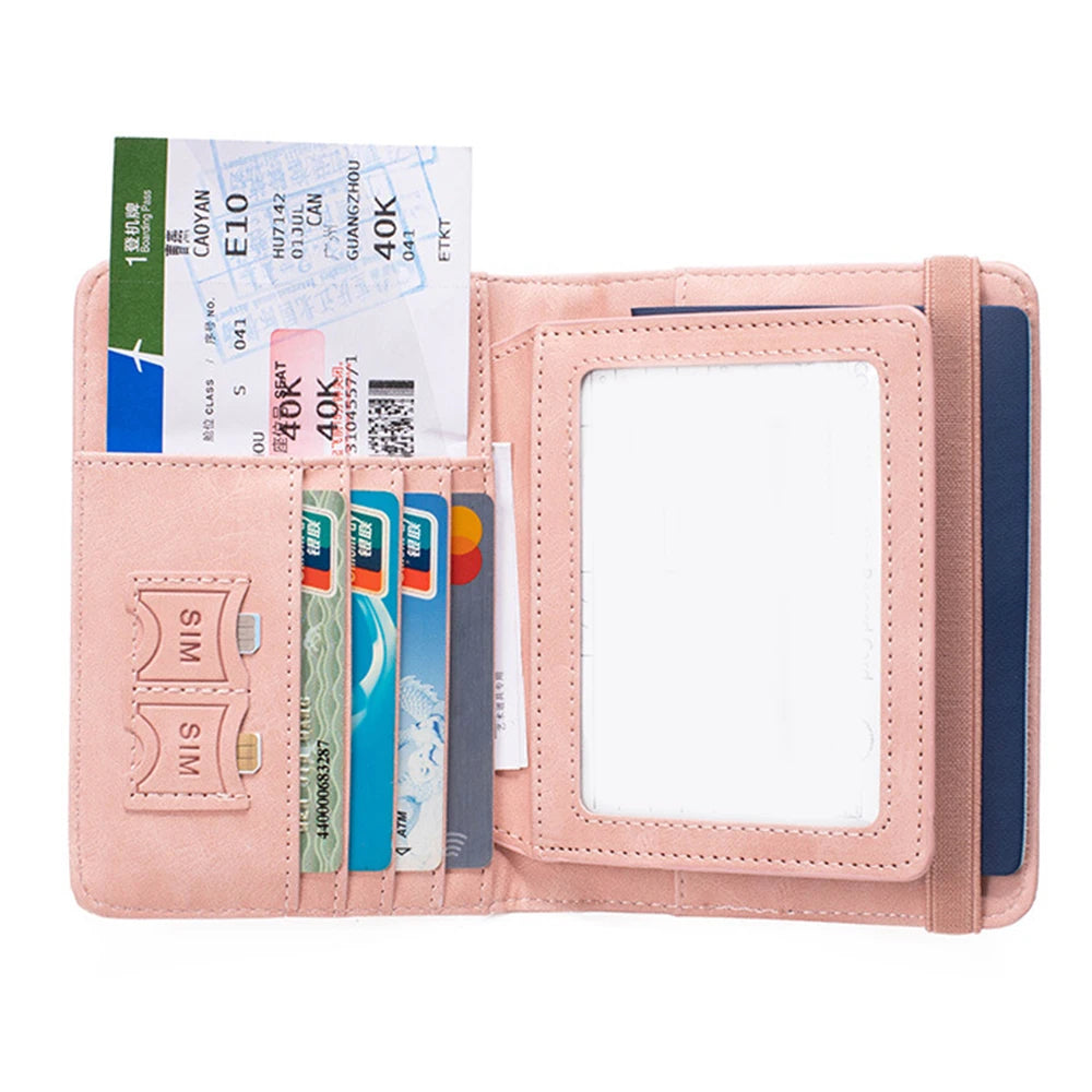 Easy Carry Travel RFID Blocking Passport Holder with Card Slots Elastic Band Handheld Passport Holder with Sim Card Slot