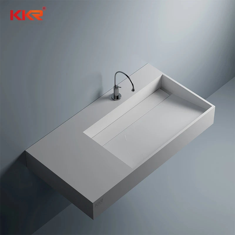 Modern European Luxury Solid Surface Vanity Basin Wall-Hung Design for Hotel Bathrooms with Drainer Accessory
