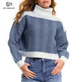 Knitwear Manufacture Custom Women's Knit Jumper batwing Sleeve Thousand Birds Design Jacquard Turtleneck Sweater