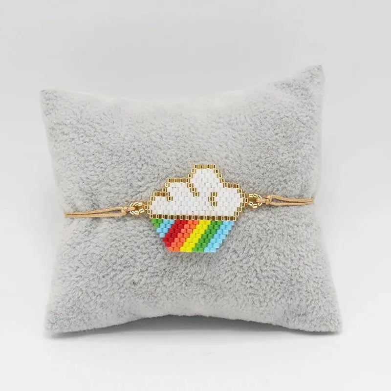 Handmade Bohemian Style Woven Jewelry Bracelet with Cute Cupcake Design Miyuki Beaded Summer Girls Dainty Bead Charm Bracelets