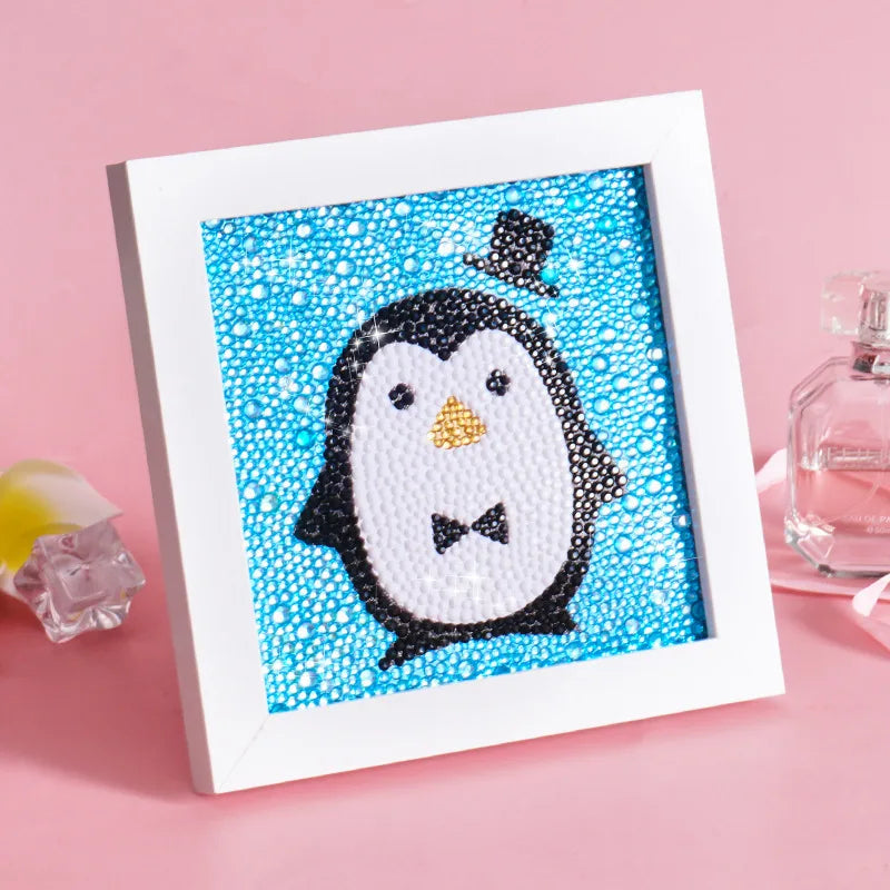 Cartoon Penguin Diamond Painting Kits for Kids Crystal Diamond Painting Animal Cartoon Painting Frame Home Decor