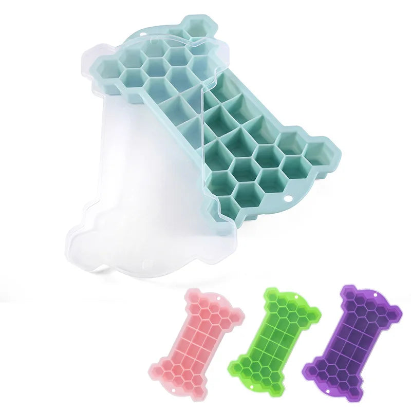 Manjia Food Grade Silicone Bone Shape Reusable Easy-release Ice-Tray Mold with Lid Crystal 3d Ice Cube Making Machine Mold