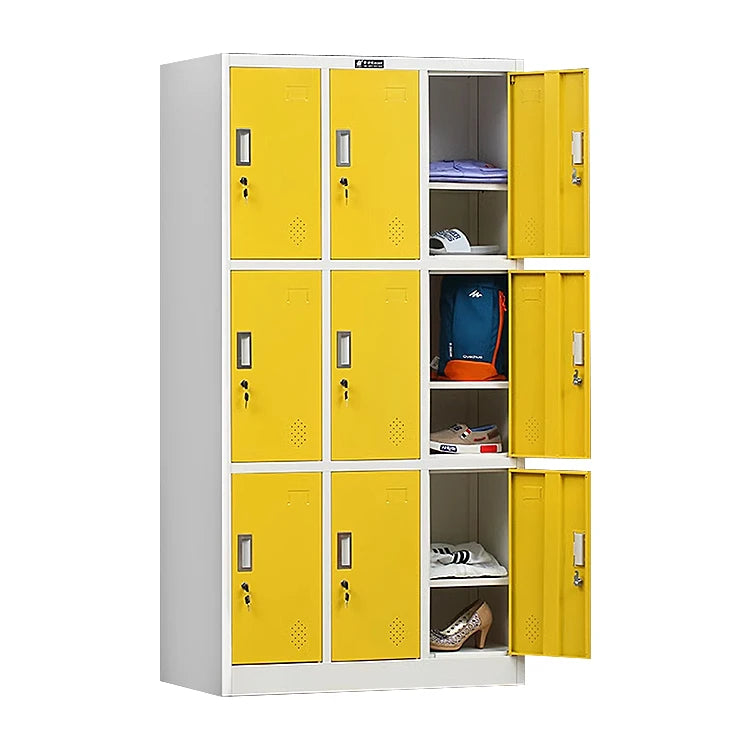 Steel Colorful 9 Door Closet Wardrobe Metal Bedroom Design Wardrobe Cabinet for Gym Office Staff Clothes Storage Cheap Price