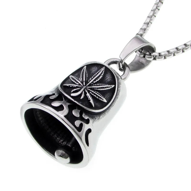 Motorcycle Style Stainless Steel Gold Plated Two-color Maple Leaf Cycling Exorcist Bell for Rider Pendant Keychain