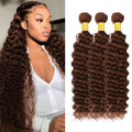 Wholesale #4 Medium Brown Real Human Hair Bundles Deep Wave Hair Extensions for Women Double Weft Raw Brazilian Hair Bundles