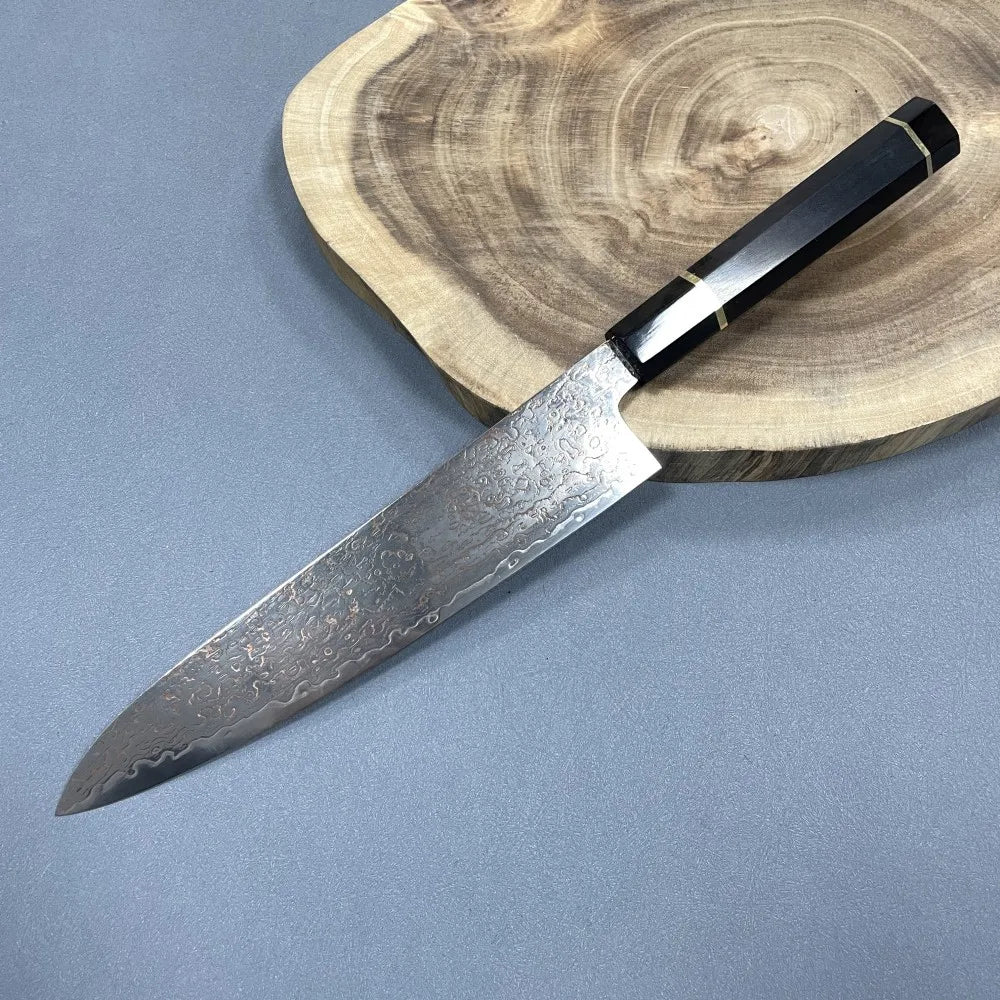 High-End Japanese Chef Knife 8" VG10 Copper Damascus Interwoven Brass R Stunning Kitchen Knife Splendid Three Color Cutlery