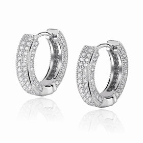 Gold Plated Thick Bling Iced Out CZ Stones Hoop Earrings Full Cubic Zirconia Circle Hoop Earrings for Women Men