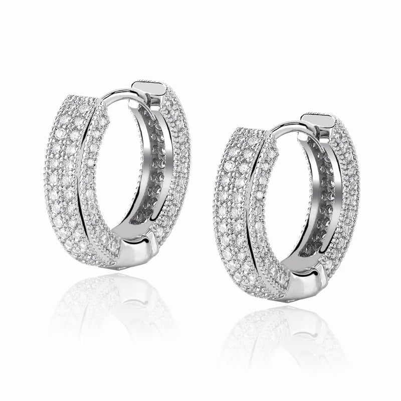 Gold Plated Thick Bling Iced Out CZ Stones Hoop Earrings Full Cubic Zirconia Circle Hoop Earrings for Women Men