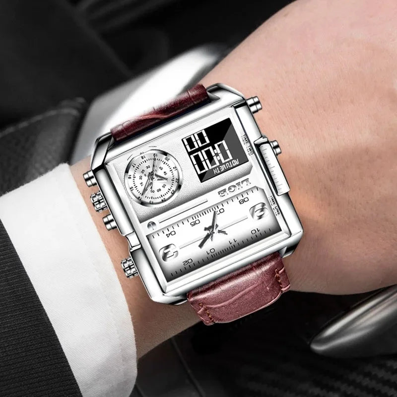 LIGE Clock 8925 Men's Digital Watches Men Wrist Square Electronic Quartz Dual Display Watch Waterproof Stopwatch Reloj Hombre