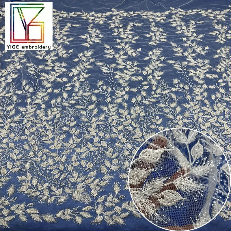 New Arrival Luxury Heavy French Beaded Embroidery Transparent White Sequins Mesh Bridal Lace African Women Wedding Lace Fabric