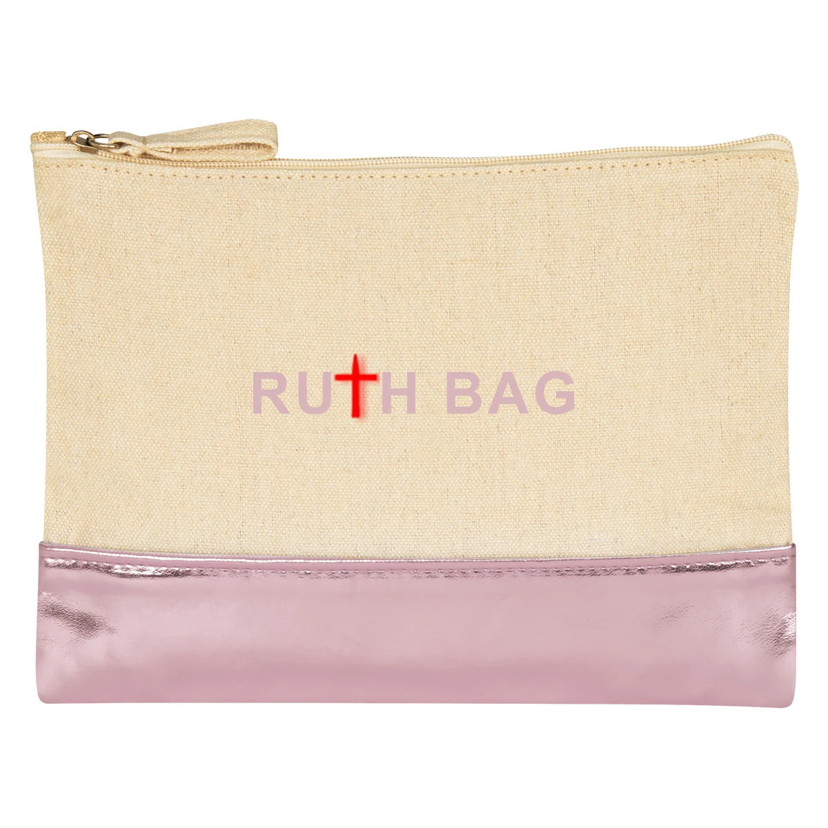 Ruthbag 100% Heavy Duty Cotton Canvas Fabric Makeup Zipper Cosmetic Bag Eco-Friendly Wholesale Shopping Bags Punch Style Letter