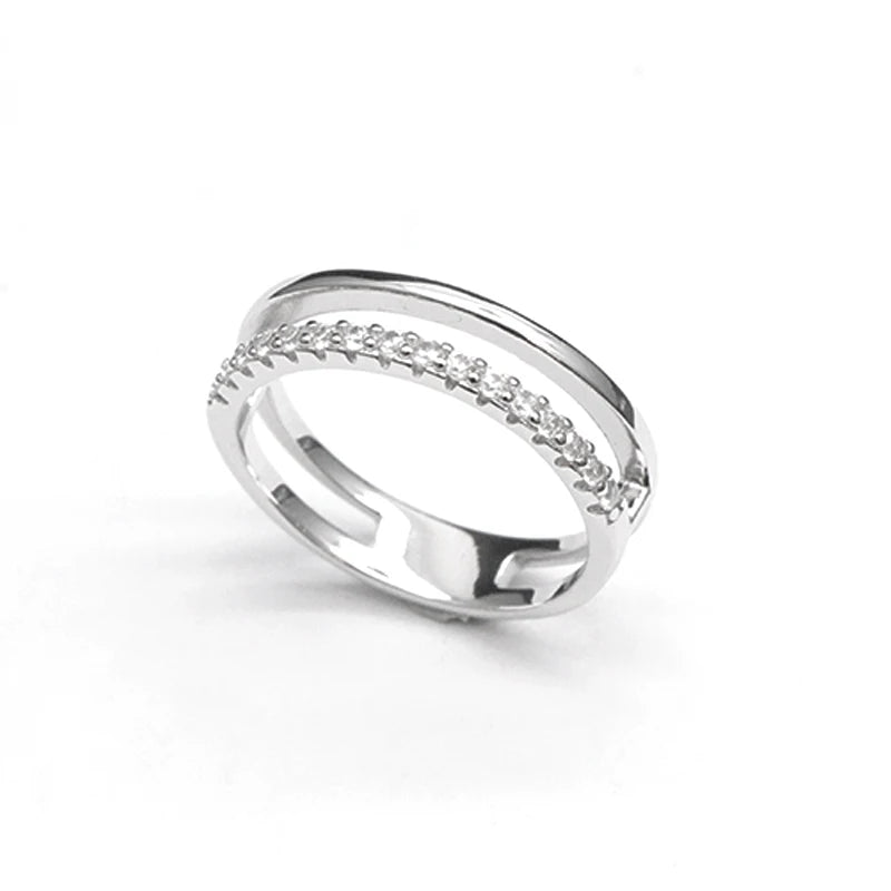 Double-layer Hollowed Geometric Circular Zircon Eternal Ring Exquisite 925 Sterling Silver Wedding Ring Women