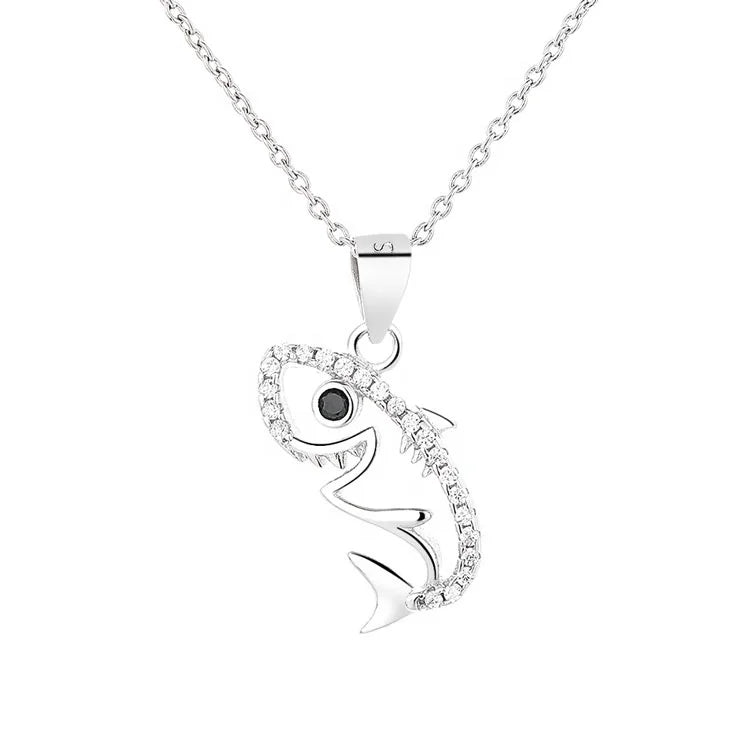 Sterling Silver 925 Ocean Jewelry for Kids Cute Shark Pendant Necklace for Women