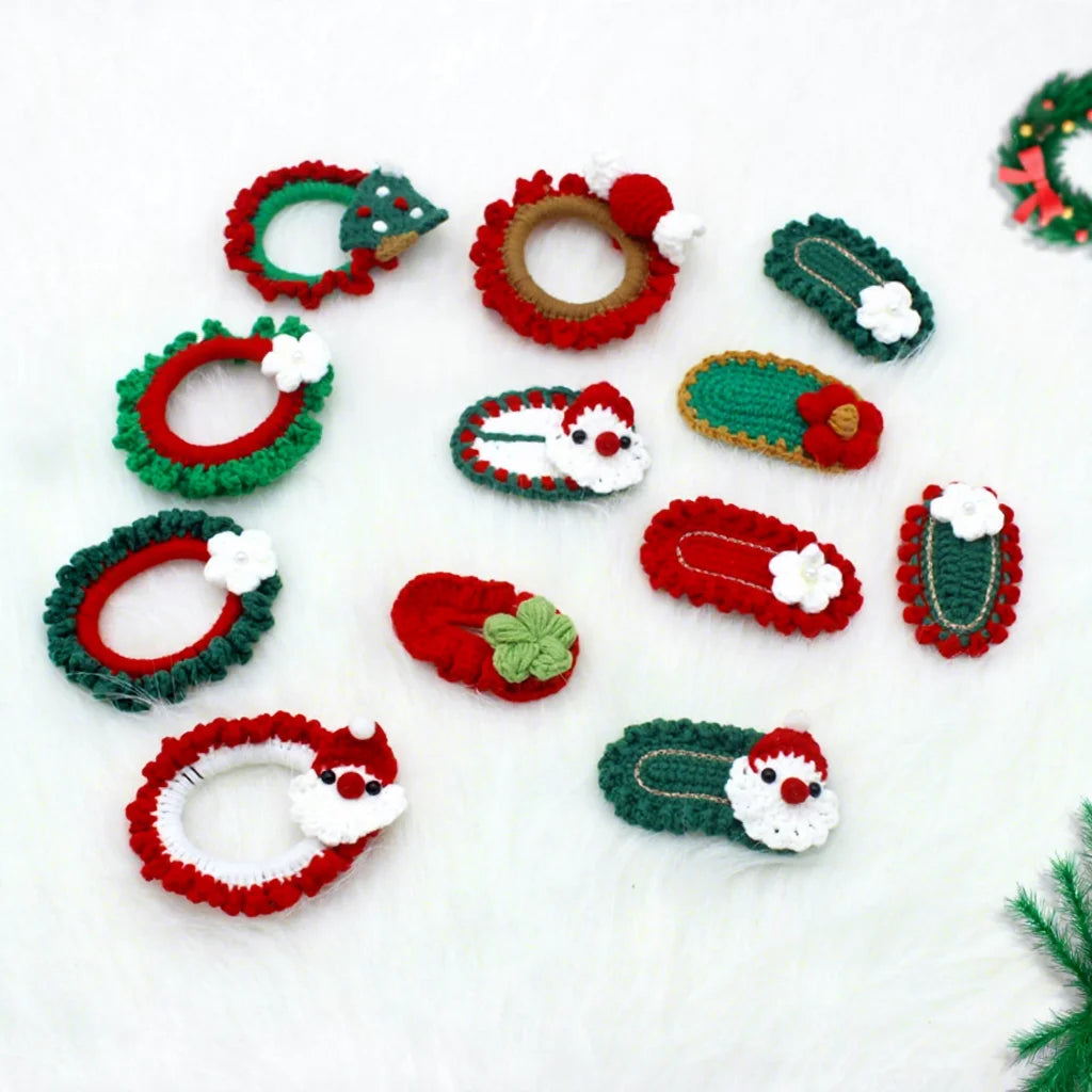 MIO Christmas Element Hair Scrunchies Accessories Tie Lovely Hair Band Rope Side Clip Hairpins for Festival Knitted Tie Girls