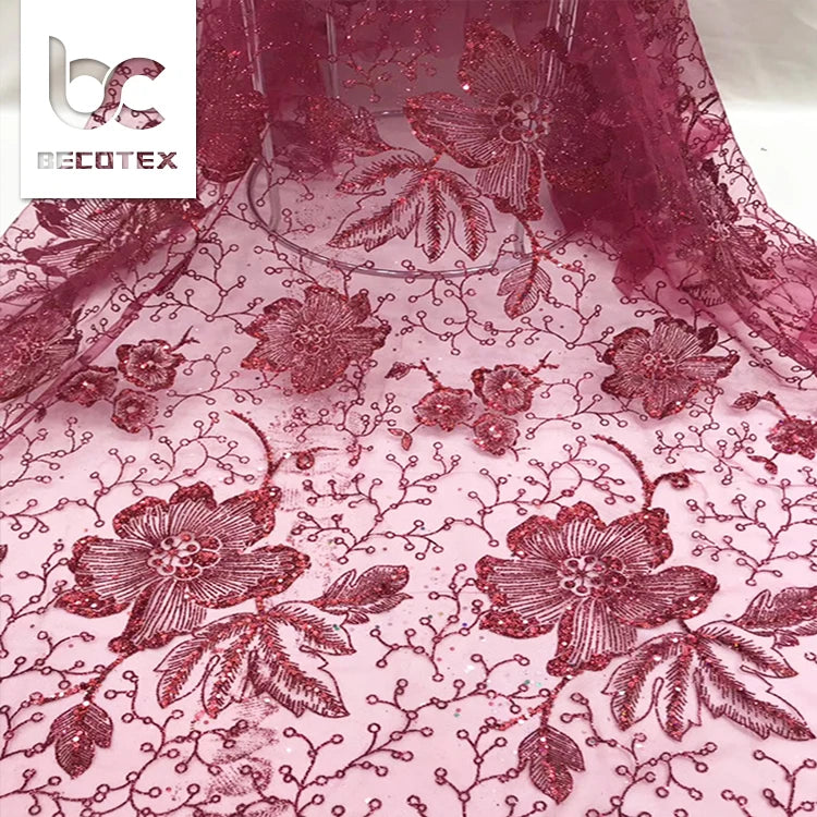 2026 Customized Popular Red Sparkly Glitter Fabric for Mesh Women Dresses