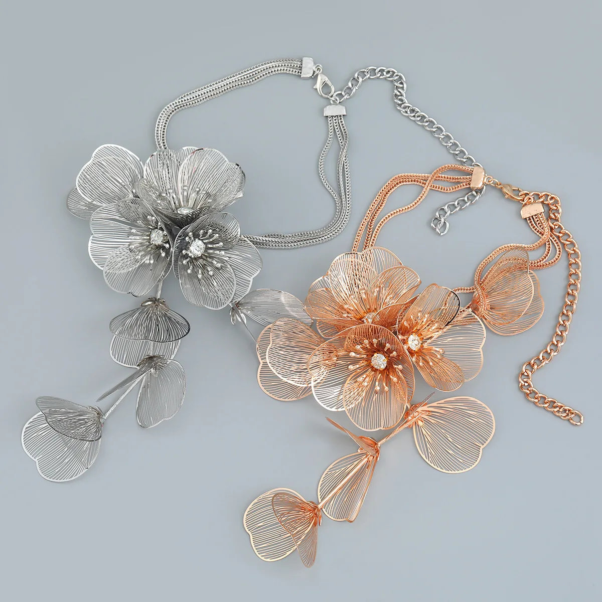 GT Fashion Jewelry Choker Flower Necklace Exaggerated Hip Hop Punk Gold Silver Metal Flower Pendant Necklaces