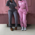Custom Streetwear French Terry Sweat Suit Woman Puff Printing Cropped Zip up Hoodie and Jogger Sweatpants Set Women Tracksuit