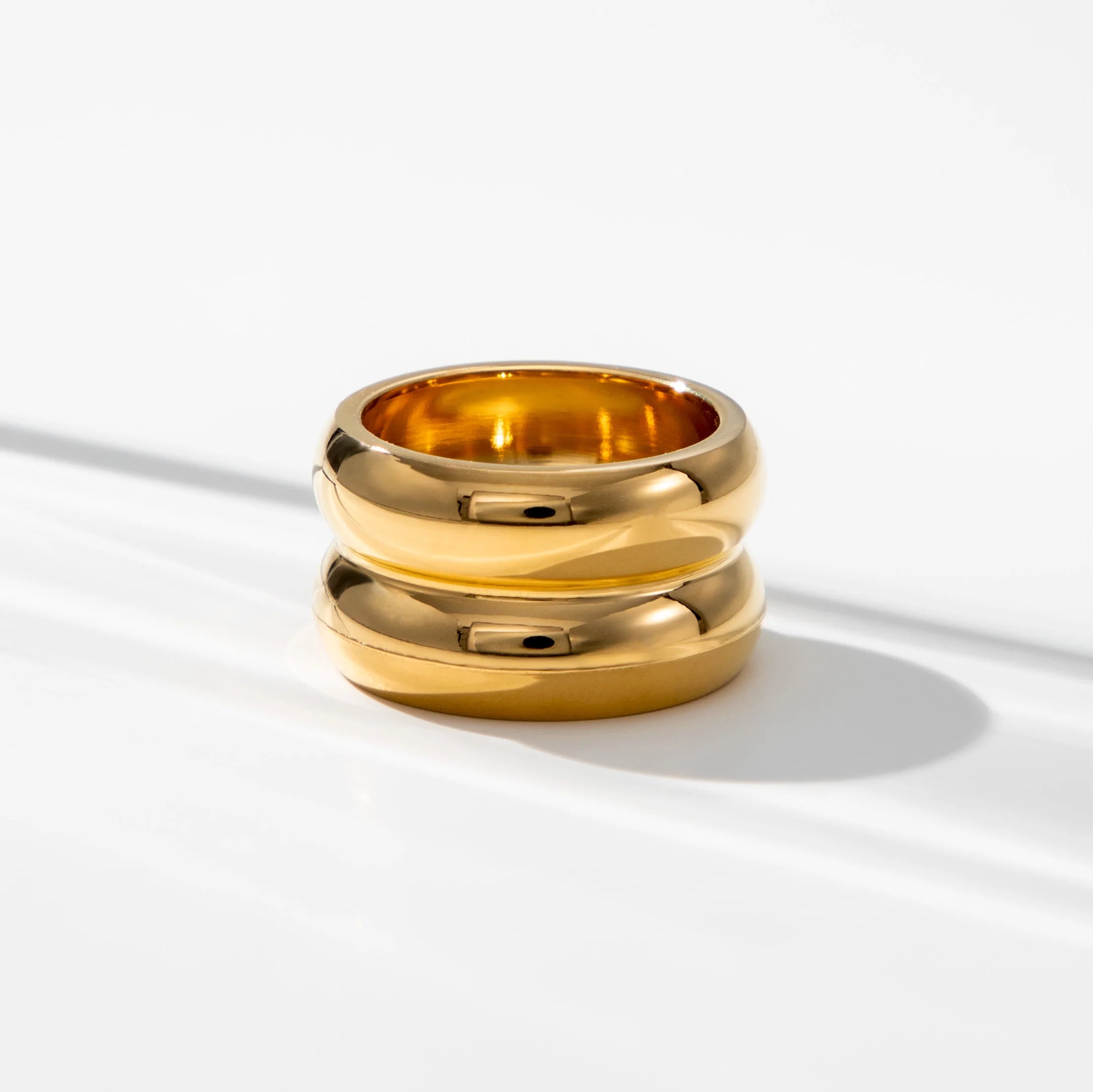 YF2646 Fashion Waterproof Jewelry Minimalist Smooth Double Layer Finger Ring 18k Gold Plated Stainless Steel Smooth Chunky Ring