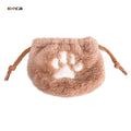 KONCAI Fluffy Teddy Cute Gray Makeup Pouch Soft Fuzzy Pouches Portable Travel Zipper Plush Winter Sherpa Makeup Cosmetic Bag