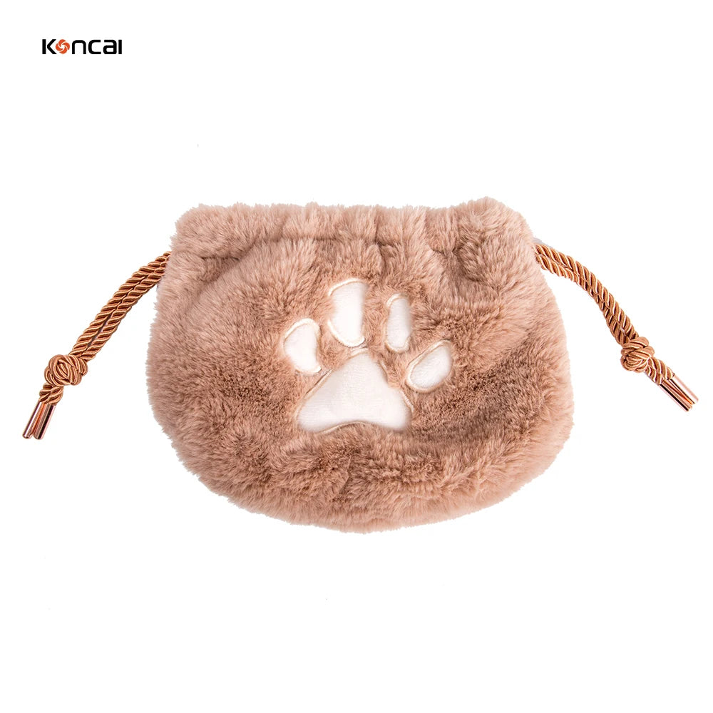 KONCAI Fluffy Teddy Cute Gray Makeup Pouch Soft Fuzzy Pouches Portable Travel Zipper Plush Winter Sherpa Makeup Cosmetic Bag