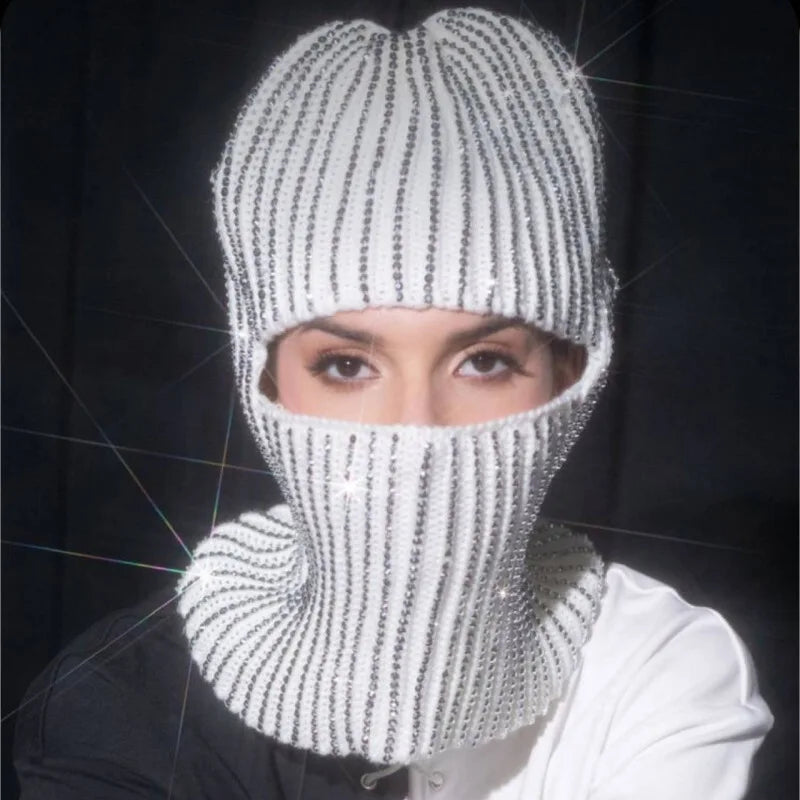 Wholesale High Quality Winter Warm Skimask Party Sequin Shiny Sparkling Glitter Knitted Acrylic Ski Balaclava Mask for Women