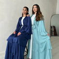 Enyami Luxury Muslim Eid S-2XL Lace-up Ruffles Robes Cardigan Satin Loose Maxi Abaya Dresses Women for Dubai Middle East Turkey