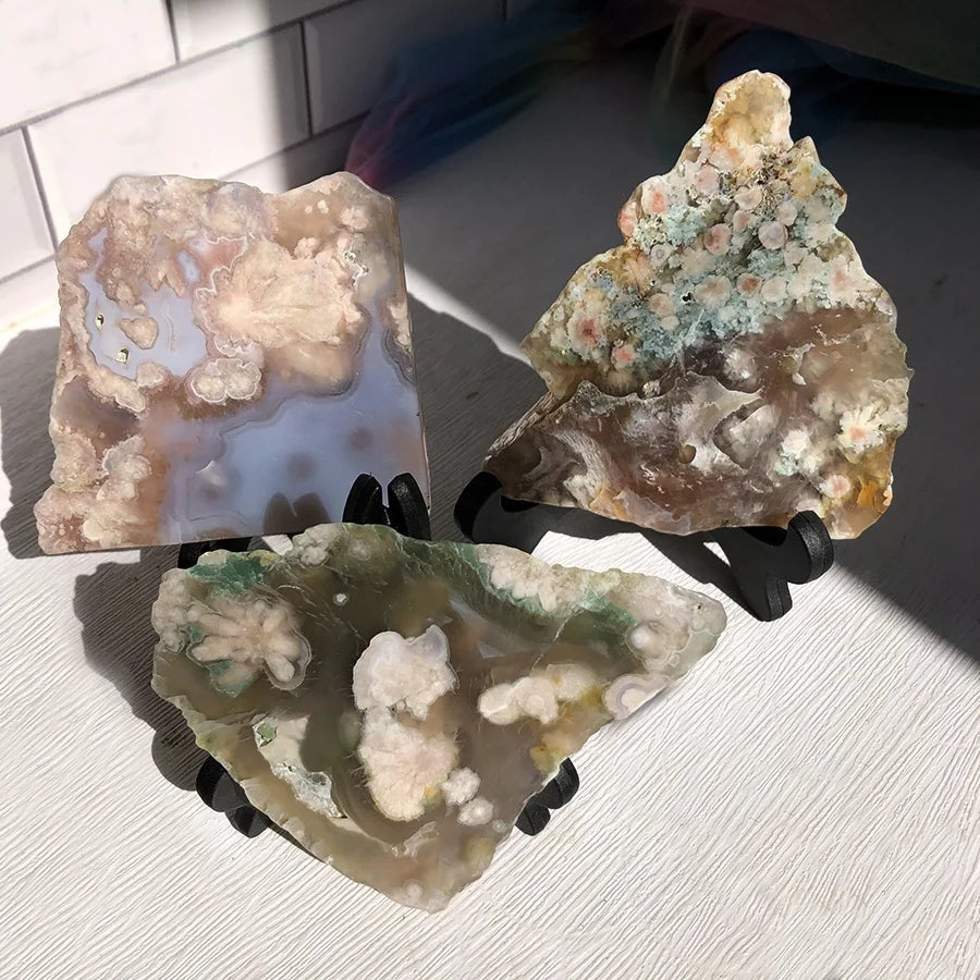 Bulk Natural Green Sakura Brossom Crystal Slice Cherry Flower Slab Eco-Friendly Highly Polished Large Stone Coaster Decoration